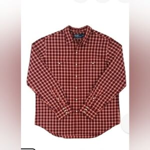 Polo Ralph Lauren Men's Red Western Checkered Pearl Snap Long Sleeve Shirt L